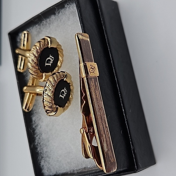 Christian Dior Bullet Back Dior Logo Gold and Black Tone Cufflinks - Picture 1 of 4